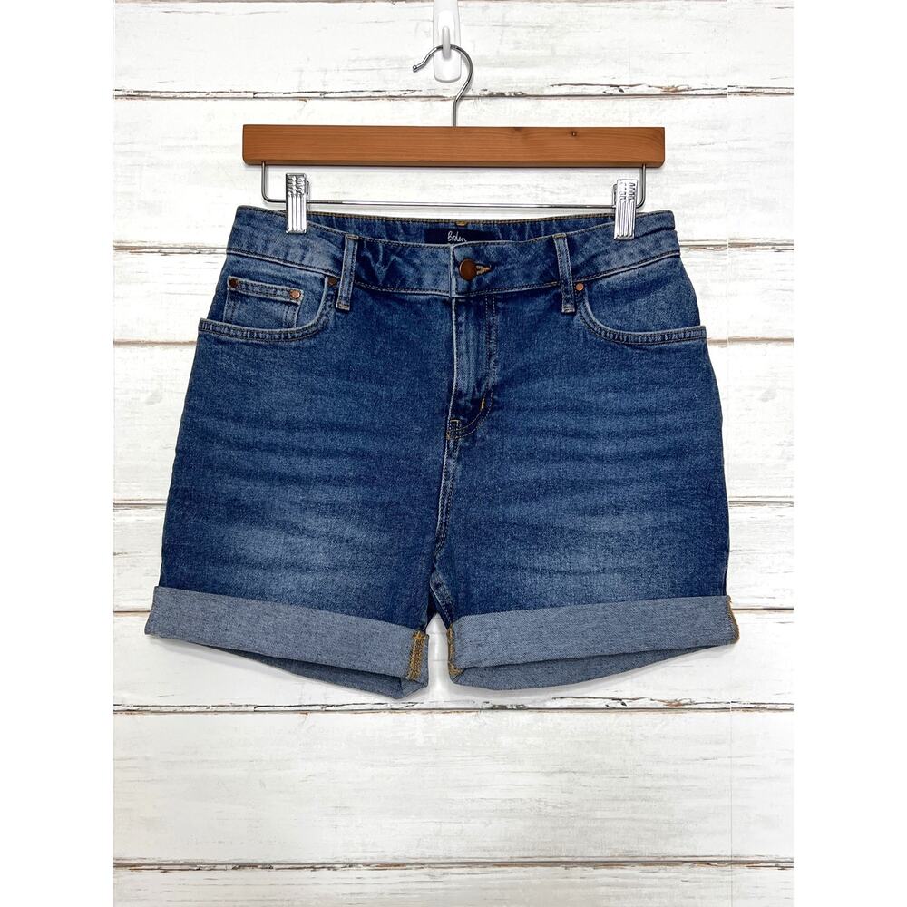 Boden Denim Cuffed Jean Shorts Size 4 Blue Mid Rise Rolled Hem Cotton Stretch